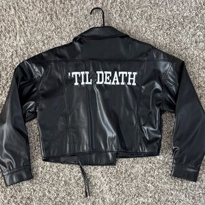 12th Tribe Black Leather Jacket with Graphic